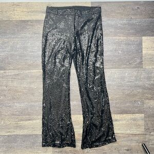 Alex & Sophia black sequined wide leg dress pants size 12 B140